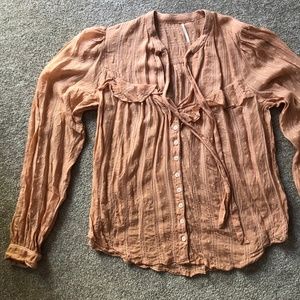Free People Rose Pink Blouse with Pussy Bow